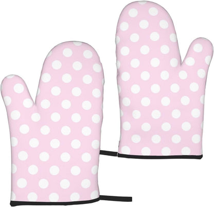 Light Pink Polka Dot Print A Oven Mitts for Women, Cute Kitchen aid Oven Mitts Heat Resistant with Cotton Lining