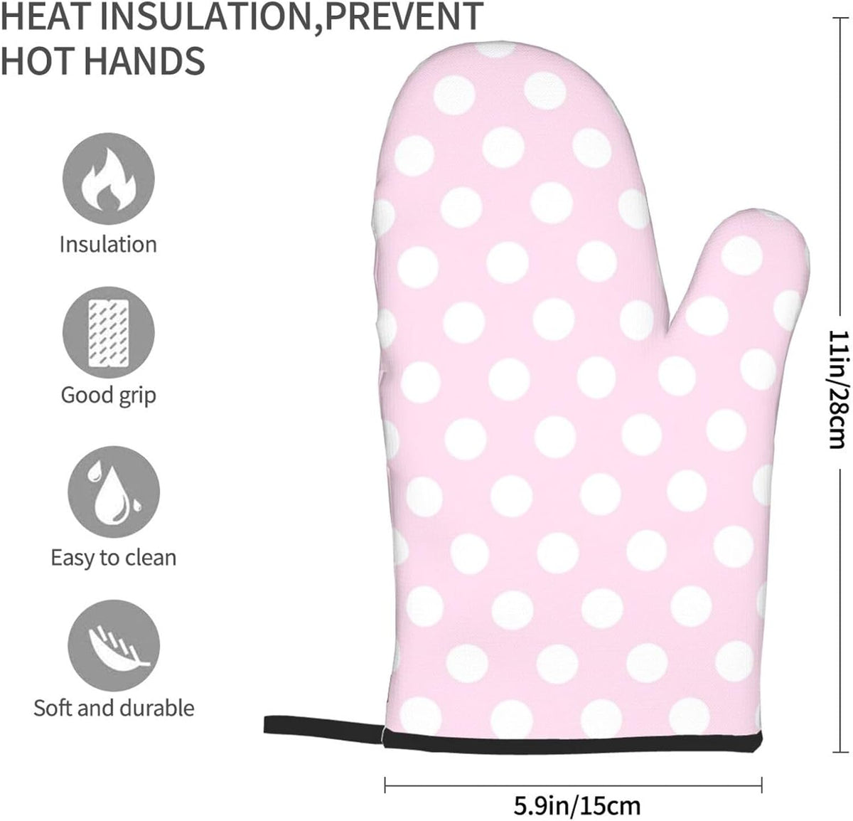 Light Pink Polka Dot Print A Oven Mitts for Women, Cute Kitchen aid Oven Mitts Heat Resistant with Cotton Lining