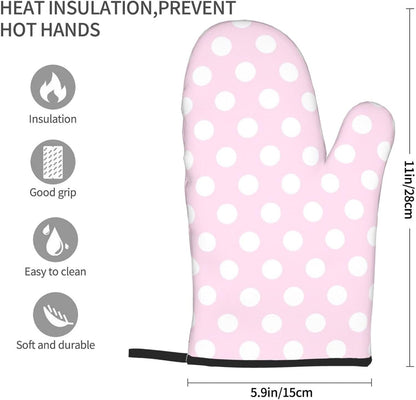 Light Pink Polka Dot Print A Oven Mitts for Women, Cute Kitchen aid Oven Mitts Heat Resistant with Cotton Lining