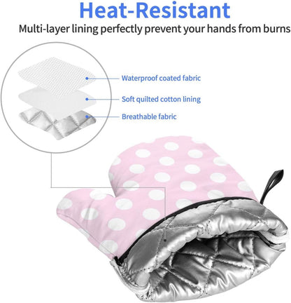 Light Pink Polka Dot Print A Oven Mitts for Women, Cute Kitchen aid Oven Mitts Heat Resistant with Cotton Lining