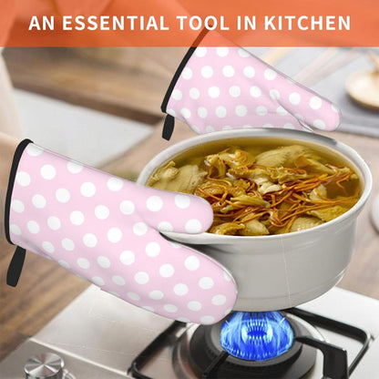 Light Pink Polka Dot Print A Oven Mitts for Women, Cute Kitchen aid Oven Mitts Heat Resistant with Cotton Lining