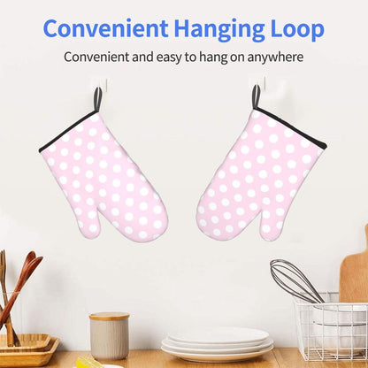 Light Pink Polka Dot Print A Oven Mitts for Women, Cute Kitchen aid Oven Mitts Heat Resistant with Cotton Lining