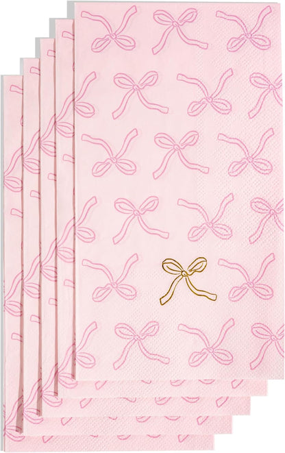 Pink Bow Guest Napkins, Baby Shower Napkins for Girl, Set of 40, Premium Disposable Paper Guest Towels for Baby Shower or Birthday Party