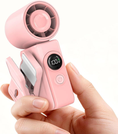 Portable Clip-On Mini Fan, Personal Handheld Fan for Stroller w/ LED Screen