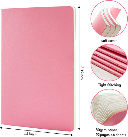 8 Pack Soft Cover Journal Bulk, Notebooks College Ruled for Work, Lined Travel Journal for Women Men, Note Taking Notebook School Supplies Business Writing, 8.2” x 5.5”, A5, Pink