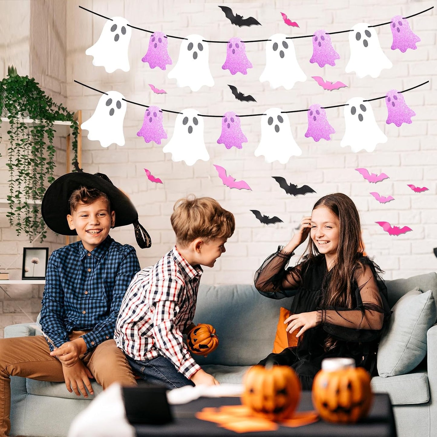 Halloween Decor Set, Ghost Banner, Bat Stickers, Spider Web Table Runner