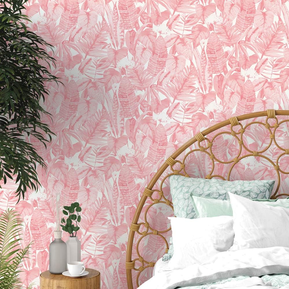 Tempaper Pink Lemonade Tropical Removable Peel and Stick Wallpaper, 20.5 in X 16.5 ft, Made in the USA