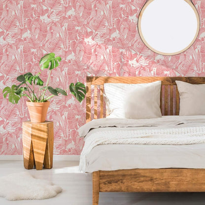 Tempaper Pink Lemonade Tropical Removable Peel and Stick Wallpaper, 20.5 in X 16.5 ft, Made in the USA