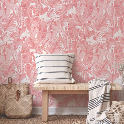 Tempaper Pink Lemonade Tropical Removable Peel and Stick Wallpaper, 20.5 in X 16.5 ft, Made in the USA