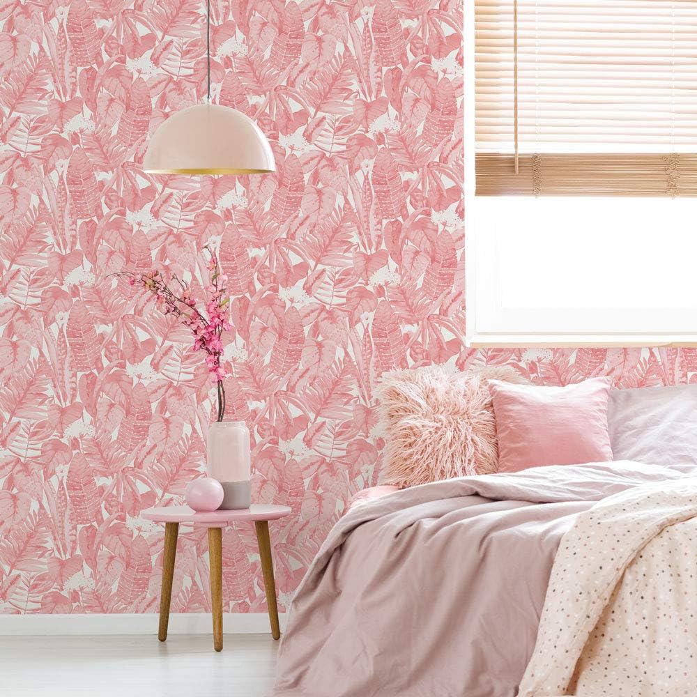 Tempaper Pink Lemonade Tropical Removable Peel and Stick Wallpaper, 20.5 in X 16.5 ft, Made in the USA