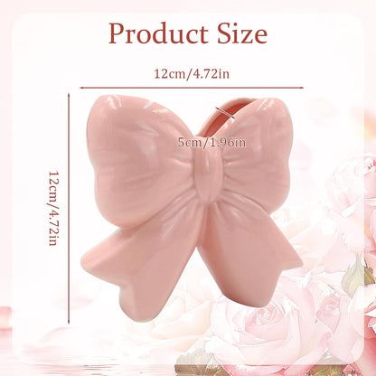 Pink Bow Ceramic Vase Contemporary Design Decorative Pink Bow Decor Vase Pen Holder Makeup Brush Holder Women Gift for Mother's Day Home Office Shelf Table Living Room
