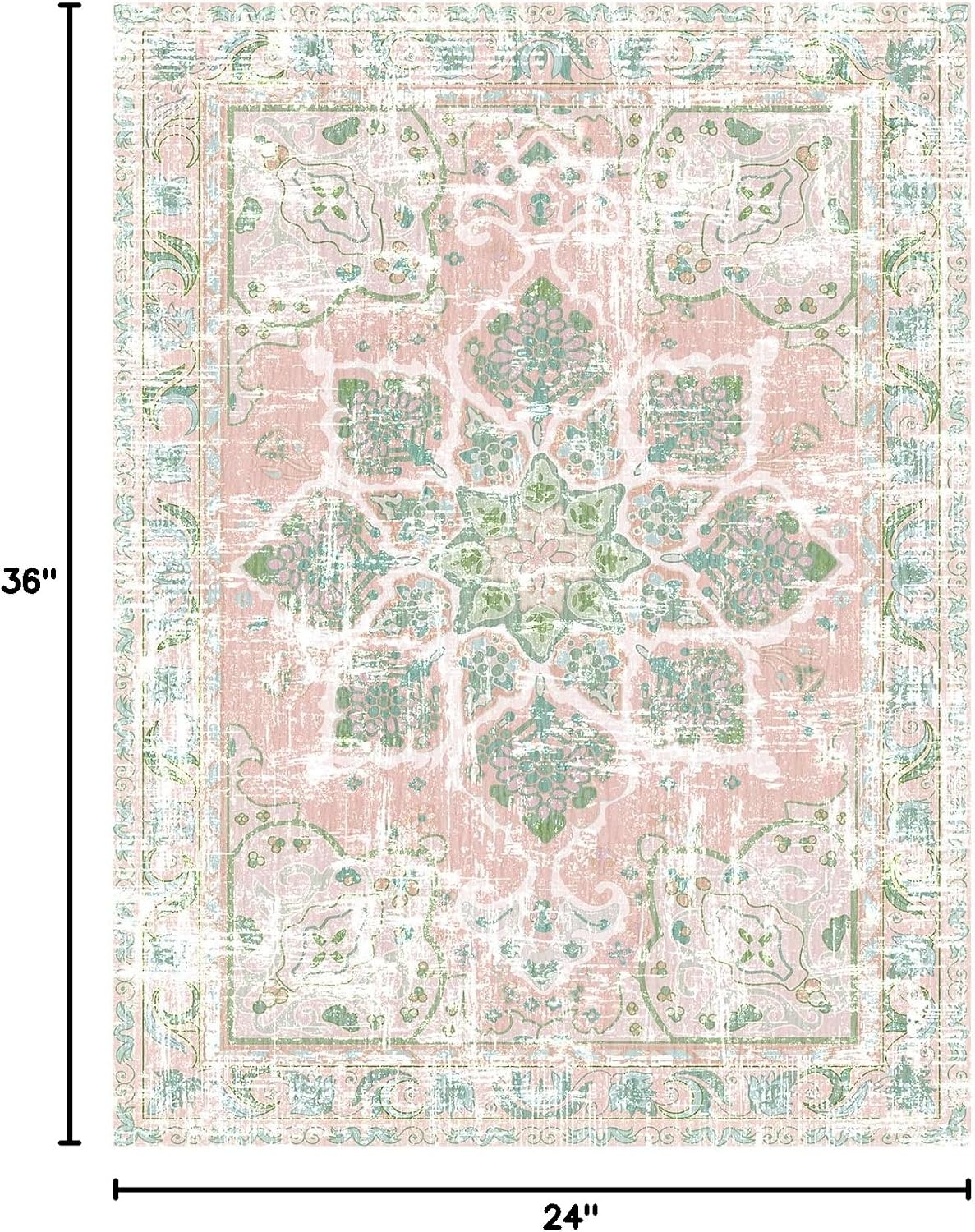 Boho Area Rugs Vintage Washable Neutral Modern Dusty Pink and Green 2x3 Non Slip Small Carpet for Hallway Bathroom Entryway Girls' Room