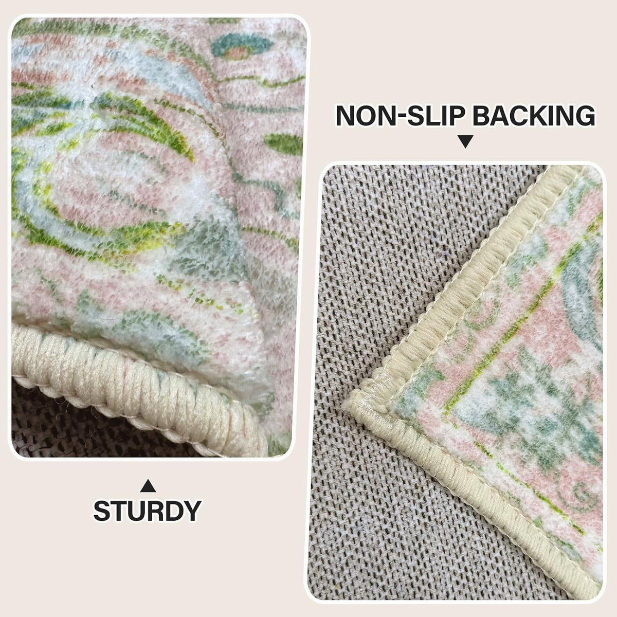 Boho Area Rugs Vintage Washable Neutral Modern Dusty Pink and Green 2x3 Non Slip Small Carpet for Hallway Bathroom Entryway Girls' Room