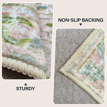 Boho Area Rugs Vintage Washable Neutral Modern Dusty Pink and Green 2x3 Non Slip Small Carpet for Hallway Bathroom Entryway Girls' Room
