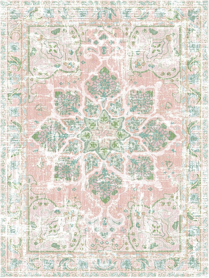 Boho Area Rugs Vintage Washable Neutral Modern Dusty Pink and Green 2x3 Non Slip Small Carpet for Hallway Bathroom Entryway Girls' Room