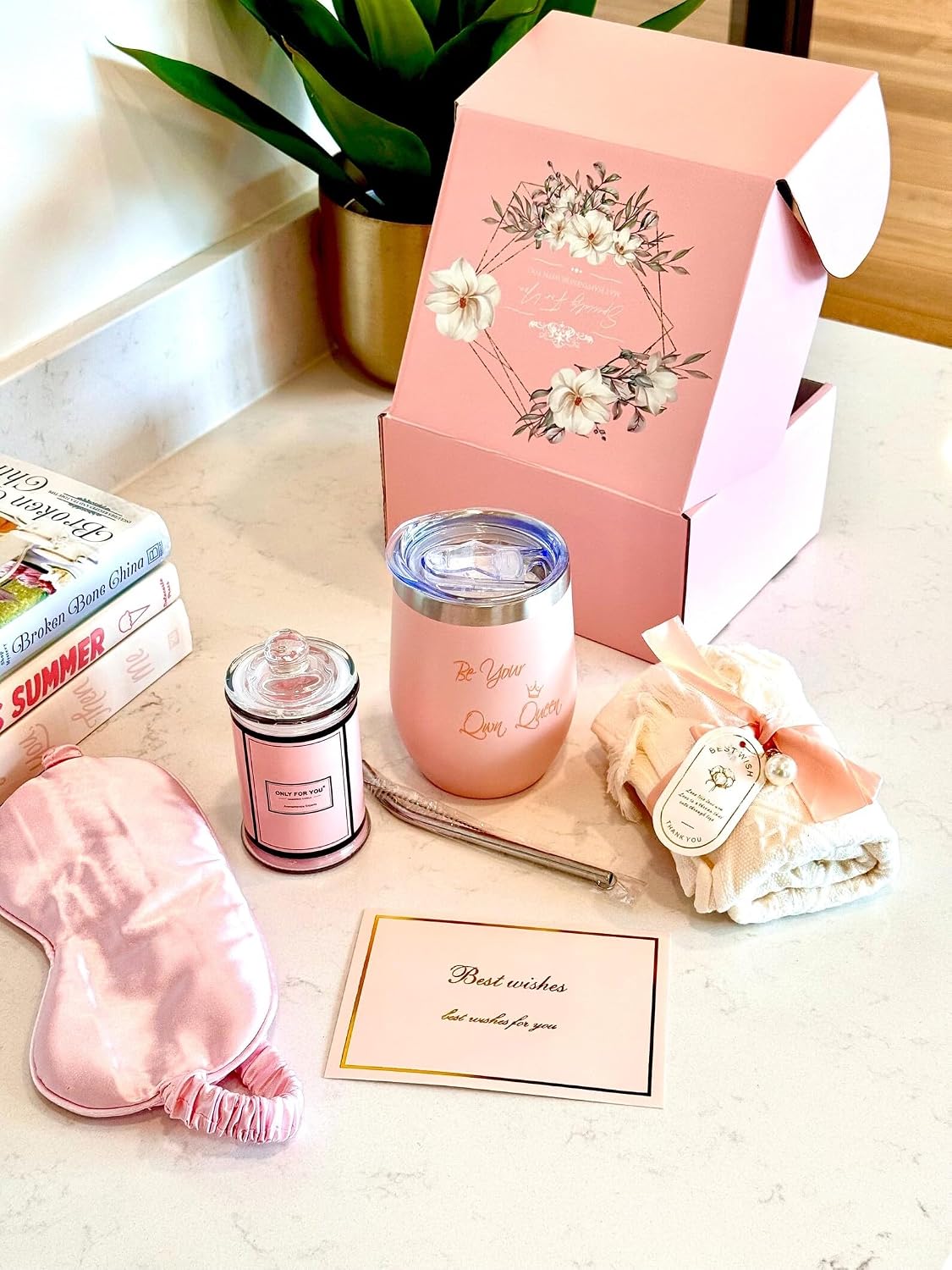 Luxury Gift Box for Women | Be Your Own Boss Motivational Self-Care Gift Set for Her | Pink Birthday & Thank You Gifts with Mug, Candle, Sleep Mask