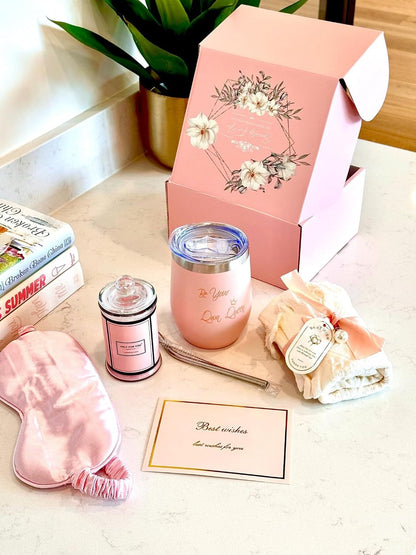 Luxury Gift Box for Women | Be Your Own Boss Motivational Self-Care Gift Set for Her | Pink Birthday & Thank You Gifts with Mug, Candle, Sleep Mask
