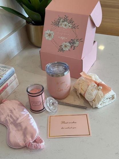 Luxury Gift Box for Women | Be Your Own Boss Motivational Self-Care Gift Set for Her | Pink Birthday & Thank You Gifts with Mug, Candle, Sleep Mask