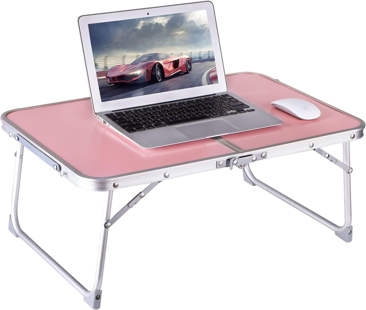 Foldable Laptop Desk, Portable Bed Table with Hidden Storage, Pink