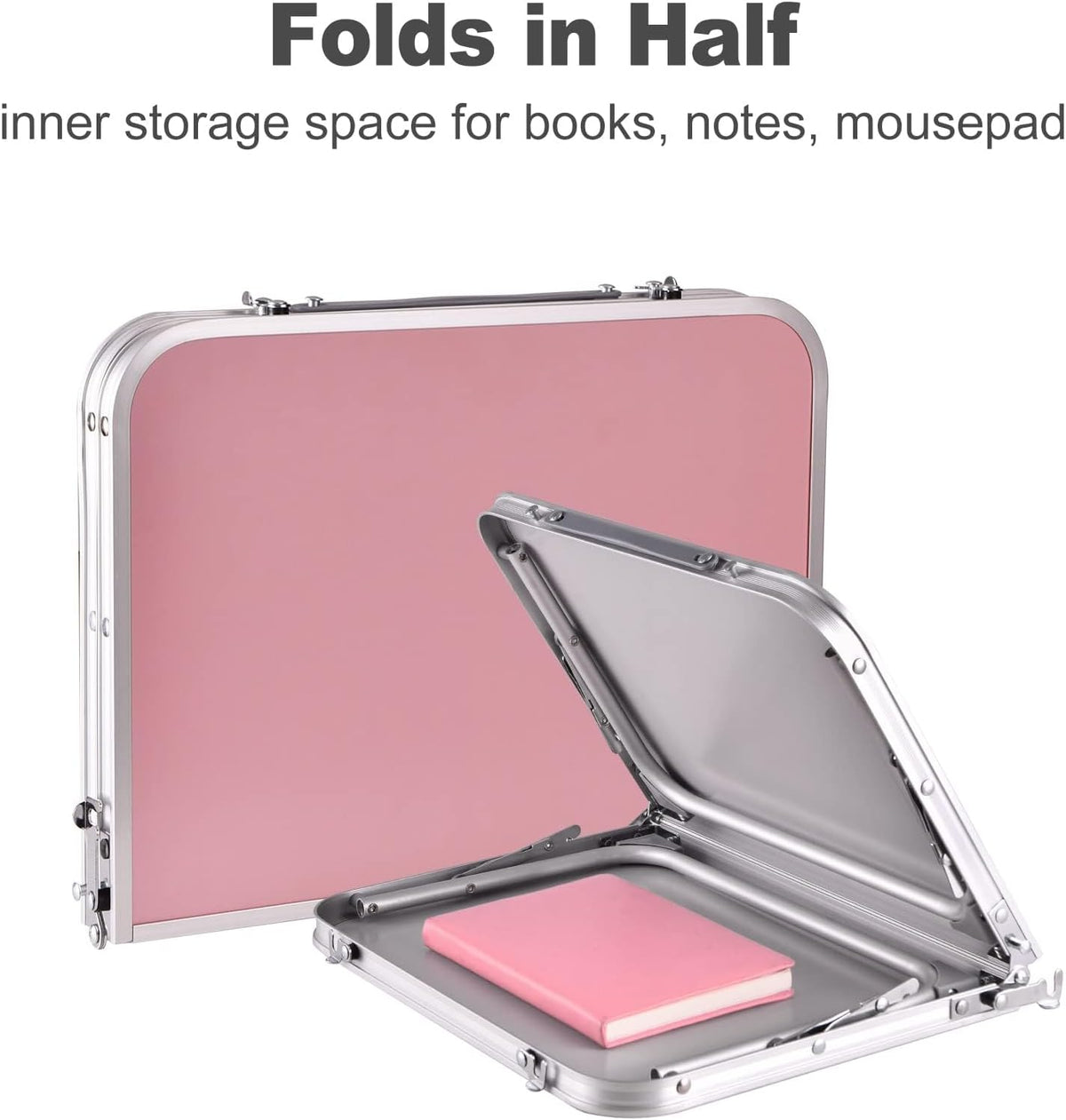 Foldable Laptop Desk, Portable Bed Table with Hidden Storage, Pink