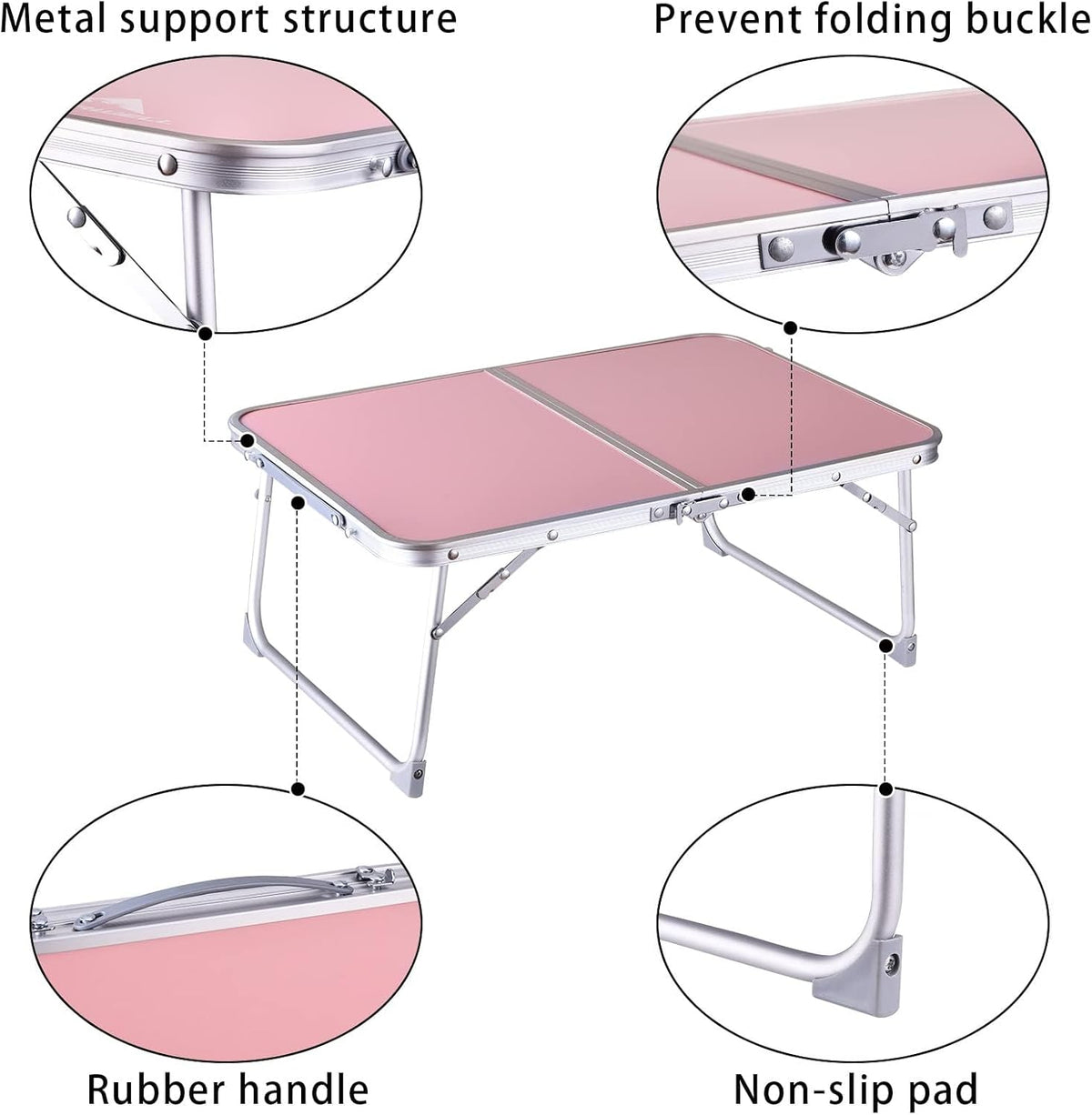 Foldable Laptop Desk, Portable Bed Table with Hidden Storage, Pink