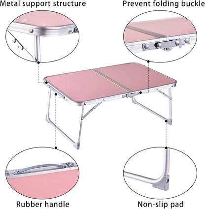 Foldable Laptop Desk, Portable Bed Table with Hidden Storage, Pink