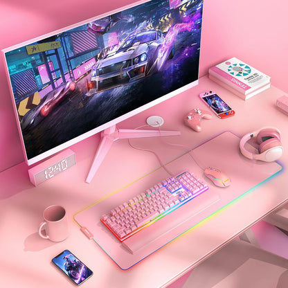 K10 Wired Gaming Keyboard and Mouse and Wrist Rest Combo, RGB Backlit, Mechanical Feel Anti-ghosting Keyboard + 7D 7200 DPI Mice+Soft Leather Wrist Rest 3 in 1 PC Gamer Accessories(Pink)