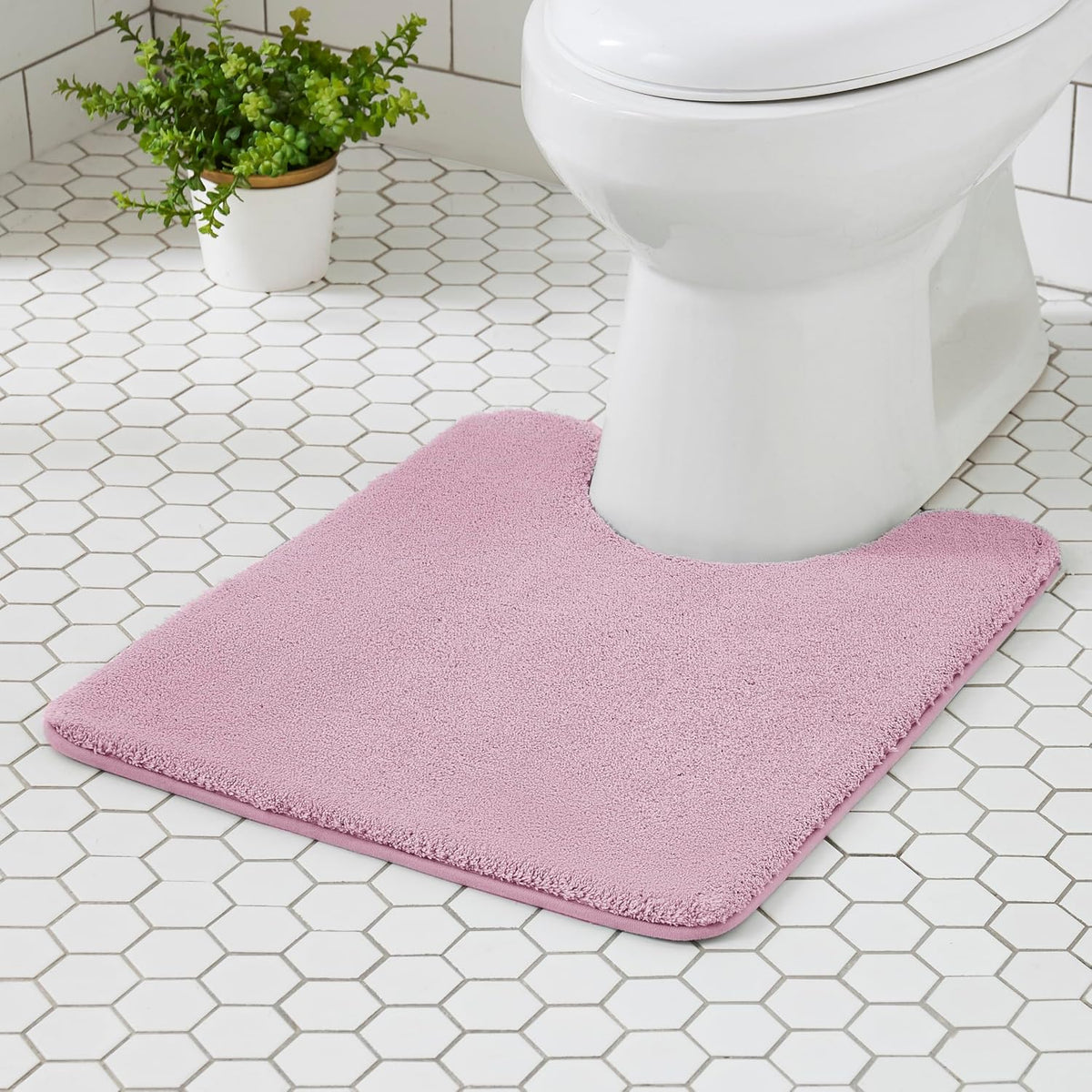 Toilet Rugs 24x20 - U Shaped Pink Thick Memory Foam Contour Rugs,Ultra Soft & Plush Fluffy, Non-Slip, Quick Dry, Absorbent Washable Floor Microfiber Mat for Home Decor Accessories
