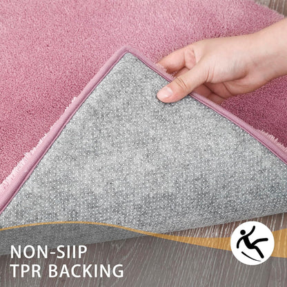 Toilet Rugs 24x20 - U Shaped Pink Thick Memory Foam Contour Rugs,Ultra Soft & Plush Fluffy, Non-Slip, Quick Dry, Absorbent Washable Floor Microfiber Mat for Home Decor Accessories