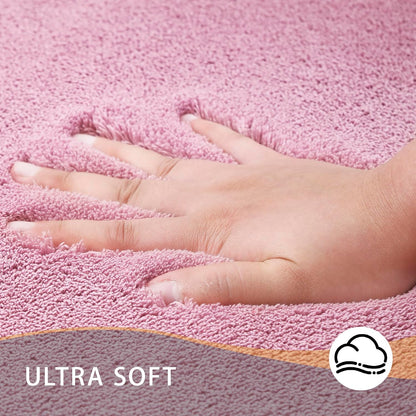 Toilet Rugs 24x20 - U Shaped Pink Thick Memory Foam Contour Rugs,Ultra Soft & Plush Fluffy, Non-Slip, Quick Dry, Absorbent Washable Floor Microfiber Mat for Home Decor Accessories