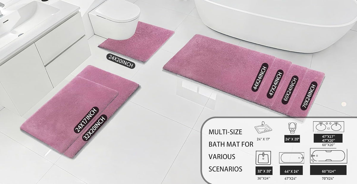 Toilet Rugs 24x20 - U Shaped Pink Thick Memory Foam Contour Rugs,Ultra Soft & Plush Fluffy, Non-Slip, Quick Dry, Absorbent Washable Floor Microfiber Mat for Home Decor Accessories