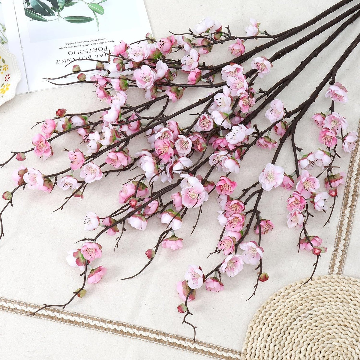 4 Pcs Artificial Cherry Blossom Branches 38" Faux Plum Blossom