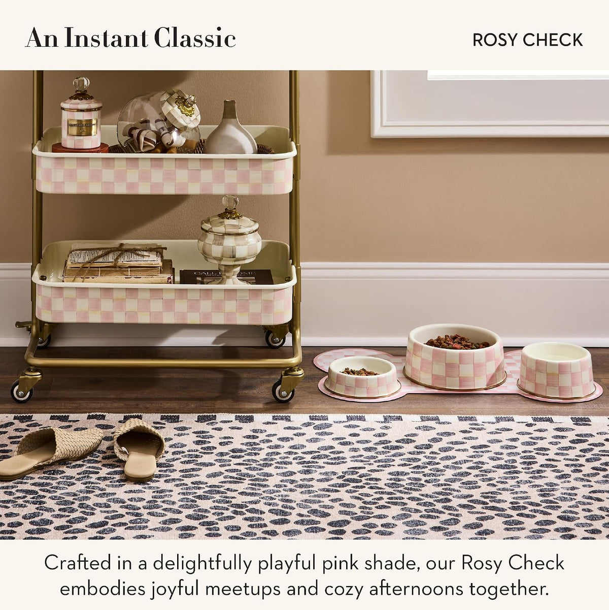 Pup Placemat, Pink-and-White Rosy Check