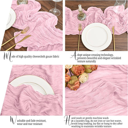 12 Pack Pink Table Runner 10Ft Cheesecloth Table Runner Rustic Gauze Table Runners Romantic Long Sheer Fabric Cheese Cloth Table Runners for Wedding Party Bridal Baby Shower(Light Pink)