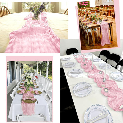 12 Pack Pink Table Runner 10Ft Cheesecloth Table Runner Rustic Gauze Table Runners Romantic Long Sheer Fabric Cheese Cloth Table Runners for Wedding Party Bridal Baby Shower(Light Pink)