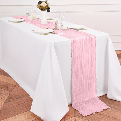 12 Pack Pink Table Runner 10Ft Cheesecloth Table Runner Rustic Gauze Table Runners Romantic Long Sheer Fabric Cheese Cloth Table Runners for Wedding Party Bridal Baby Shower(Light Pink)