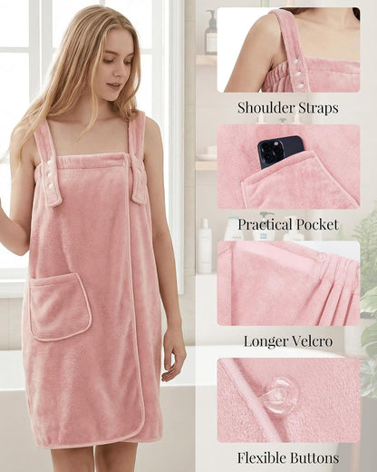Towel Robe for Women with Straps - Lightweight Absorbent Cozy Bath Wraps for Women After Shower (Including Plus Size)