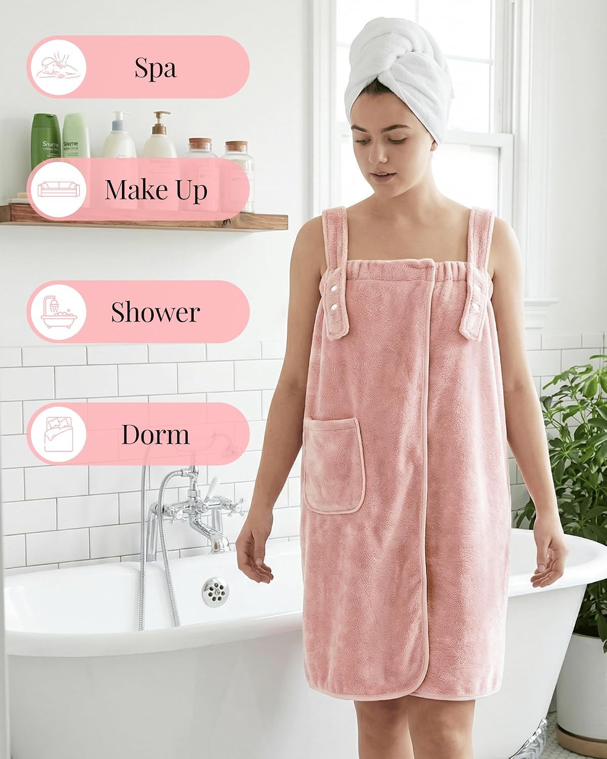 Towel Robe for Women with Straps - Lightweight Absorbent Cozy Bath Wraps for Women After Shower (Including Plus Size)