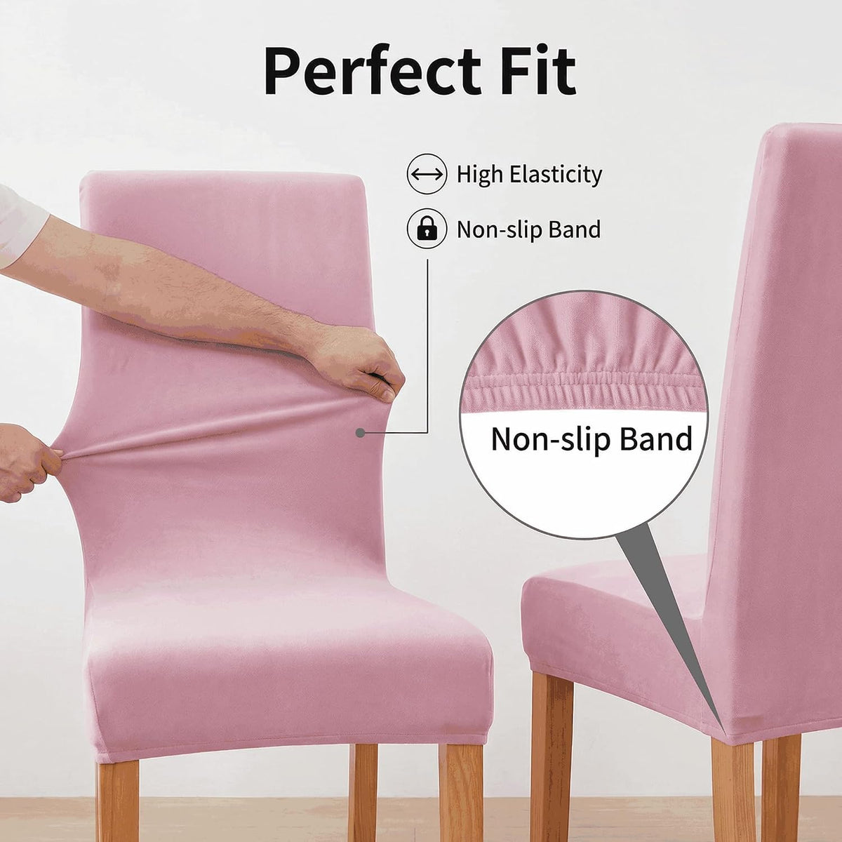 Velvet Stretch Dining Room Chair Covers - Colorful and Washable Parson Chair Slipcovers - Stretchable Removable Furniture Protectors (2, Pink)