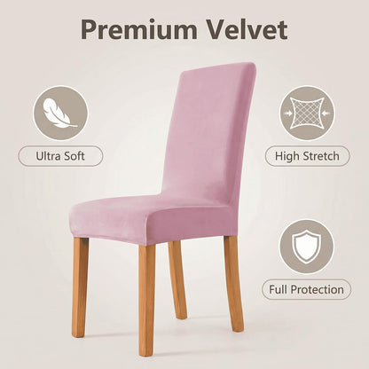 Velvet Stretch Dining Room Chair Covers - Colorful and Washable Parson Chair Slipcovers - Stretchable Removable Furniture Protectors (2, Pink)