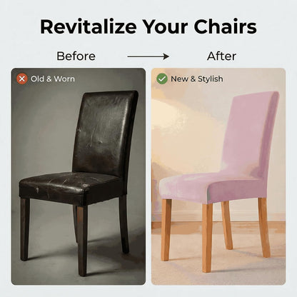 Velvet Stretch Dining Room Chair Covers - Colorful and Washable Parson Chair Slipcovers - Stretchable Removable Furniture Protectors (2, Pink)