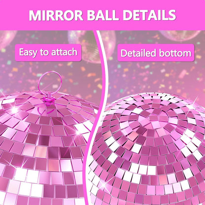 Mirror Disco Ball, 12"/16"/20" Disco Ball with Hanging Ring, for DJ Club Party Wedding Home Decor Pink 12Inch