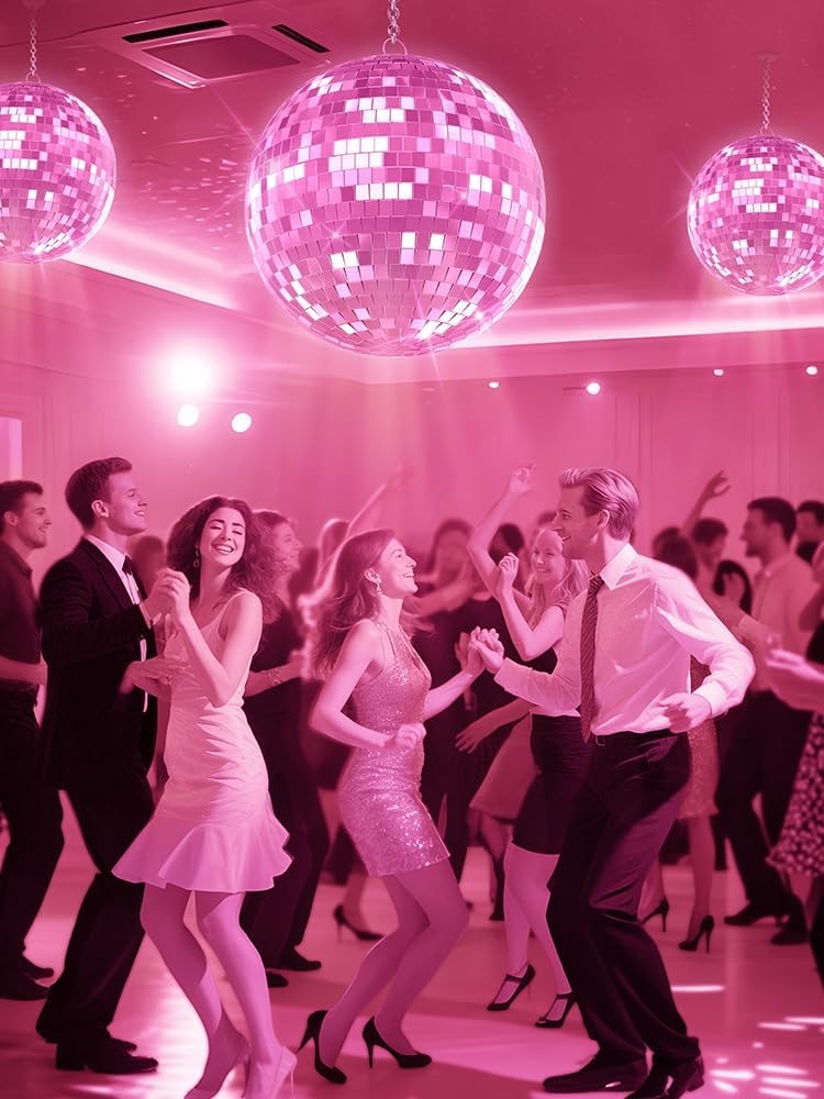 Mirror Disco Ball, 12"/16"/20" Disco Ball with Hanging Ring, for DJ Club Party Wedding Home Decor Pink 12Inch