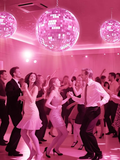 Mirror Disco Ball, 12"/16"/20" Disco Ball with Hanging Ring, for DJ Club Party Wedding Home Decor Pink 12Inch