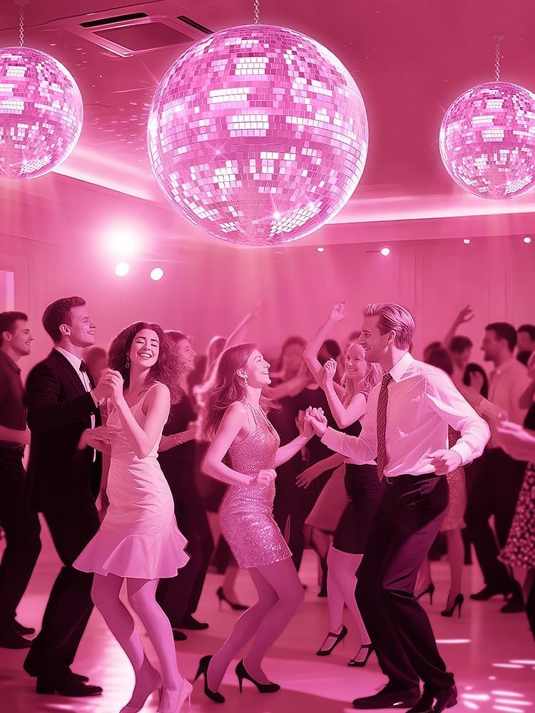 Mirror Disco Ball, 12"/16"/20" Disco Ball with Hanging Ring, for DJ Club Party Wedding Home Decor Pink 12Inch