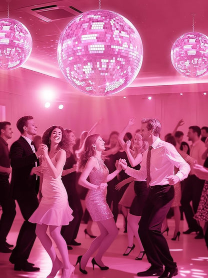 Mirror Disco Ball, 12"/16"/20" Disco Ball with Hanging Ring, for DJ Club Party Wedding Home Decor Pink 12Inch
