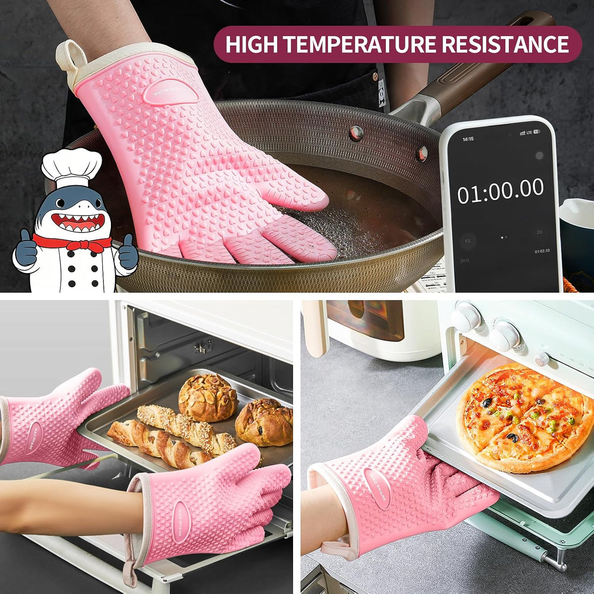 Silicone Oven Mitts with Fingers Heat Resistant 450°F in Kitchen