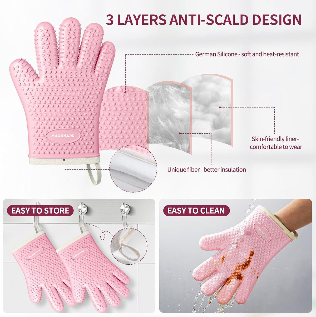 Silicone Oven Mitts with Fingers Heat Resistant 450°F in Kitchen