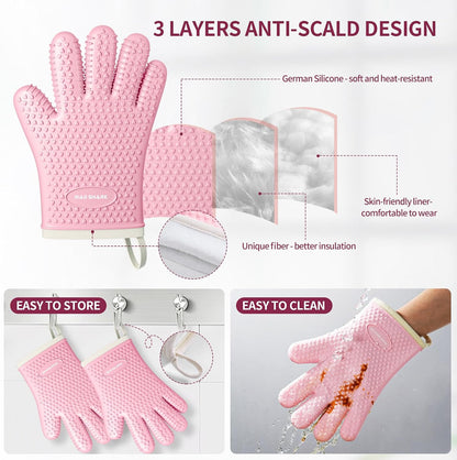 Silicone Oven Mitts with Fingers Heat Resistant 450°F in Kitchen