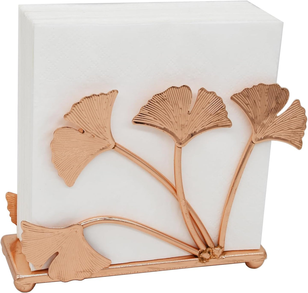Rose Gold Ginkgo Leaf Napkin Holder – Electroplated Iron Tabletop Organizer with Botanical Design, Elegant Decor for Dining Room, Entryway, Kitchen or Vanity